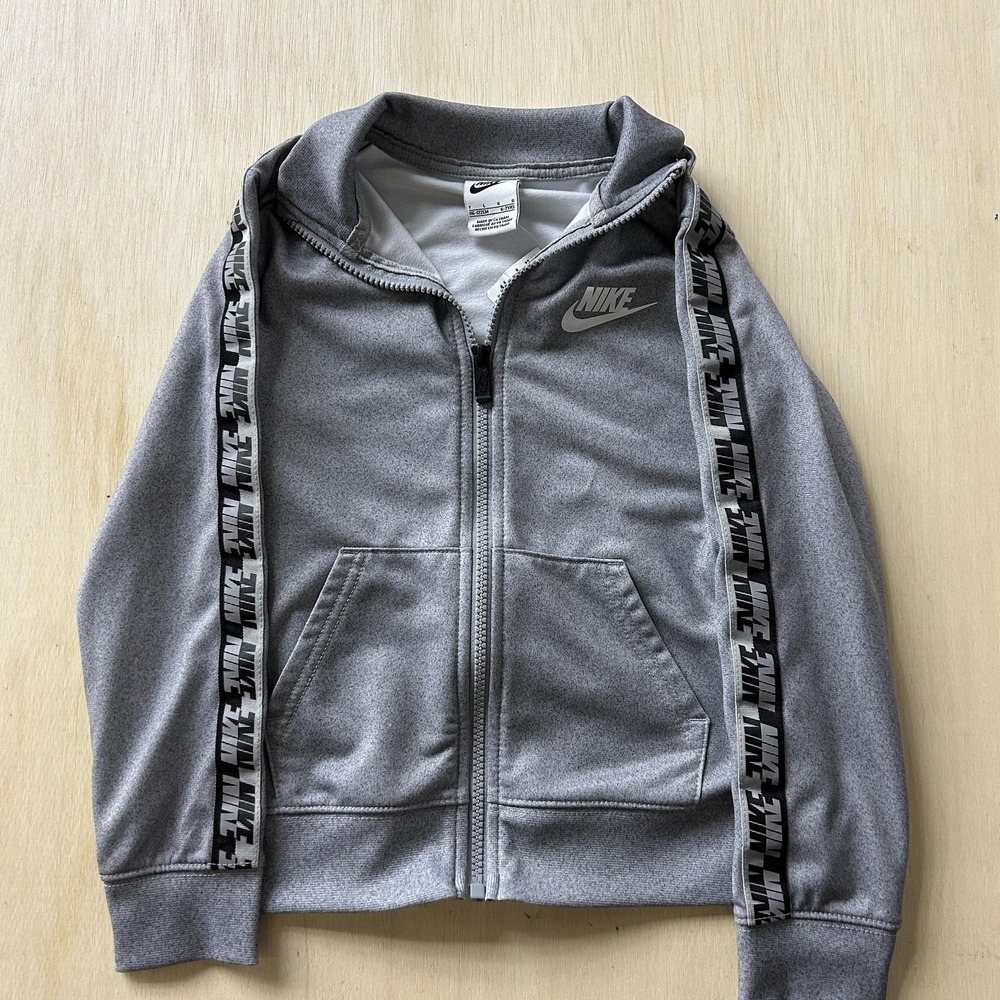 Nike Track Jacket Kids 6-7 Gray Full Zip Logo Tape Knit Athletic Sport